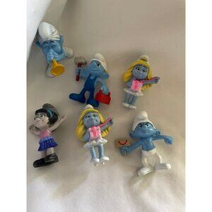 Set Of 6 Smurfs Figurines With Accessories Vinyl Collectibles